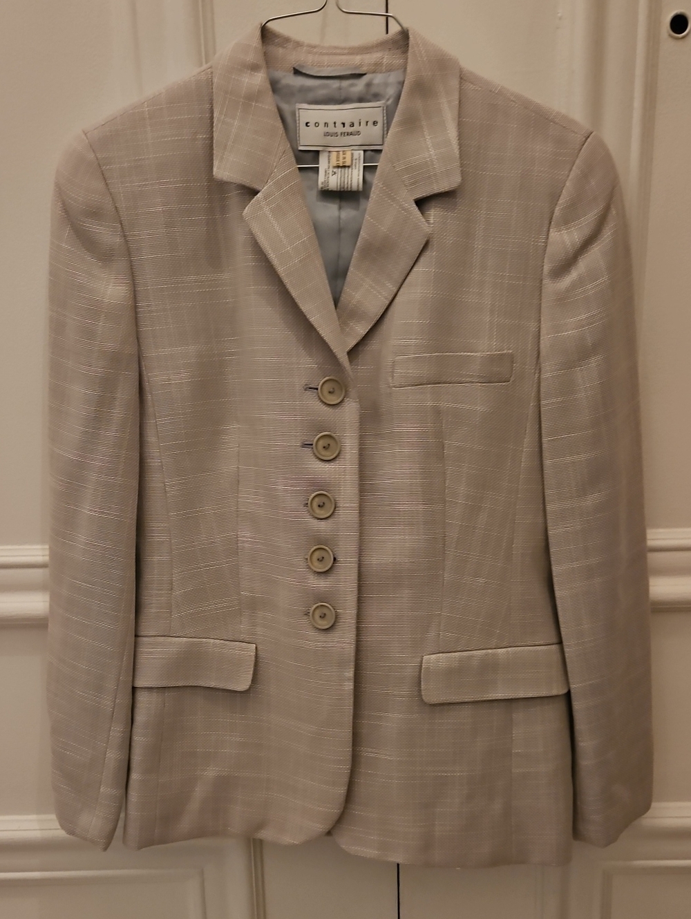 Louis Feraud Beige Plaid Tailored Blazer - Small